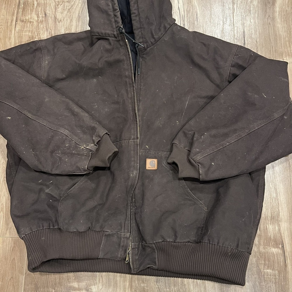 Carhartt J130 DKB brown hooded work wear jacket 3XL - Picture 3 of 8
